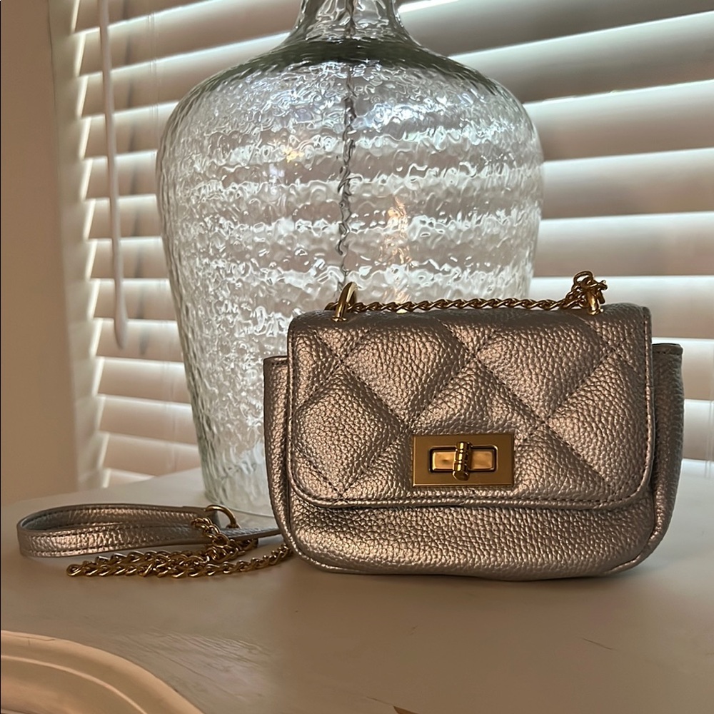 Silver Quilted Chain Bag